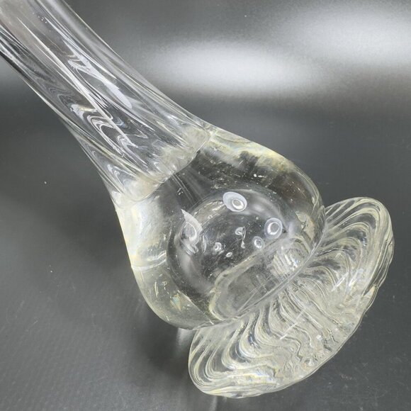 Mid Century Clear Art Glass Swung Vase Vessel Jack In The Pulpit With Bubbles - Picture 8 of 15